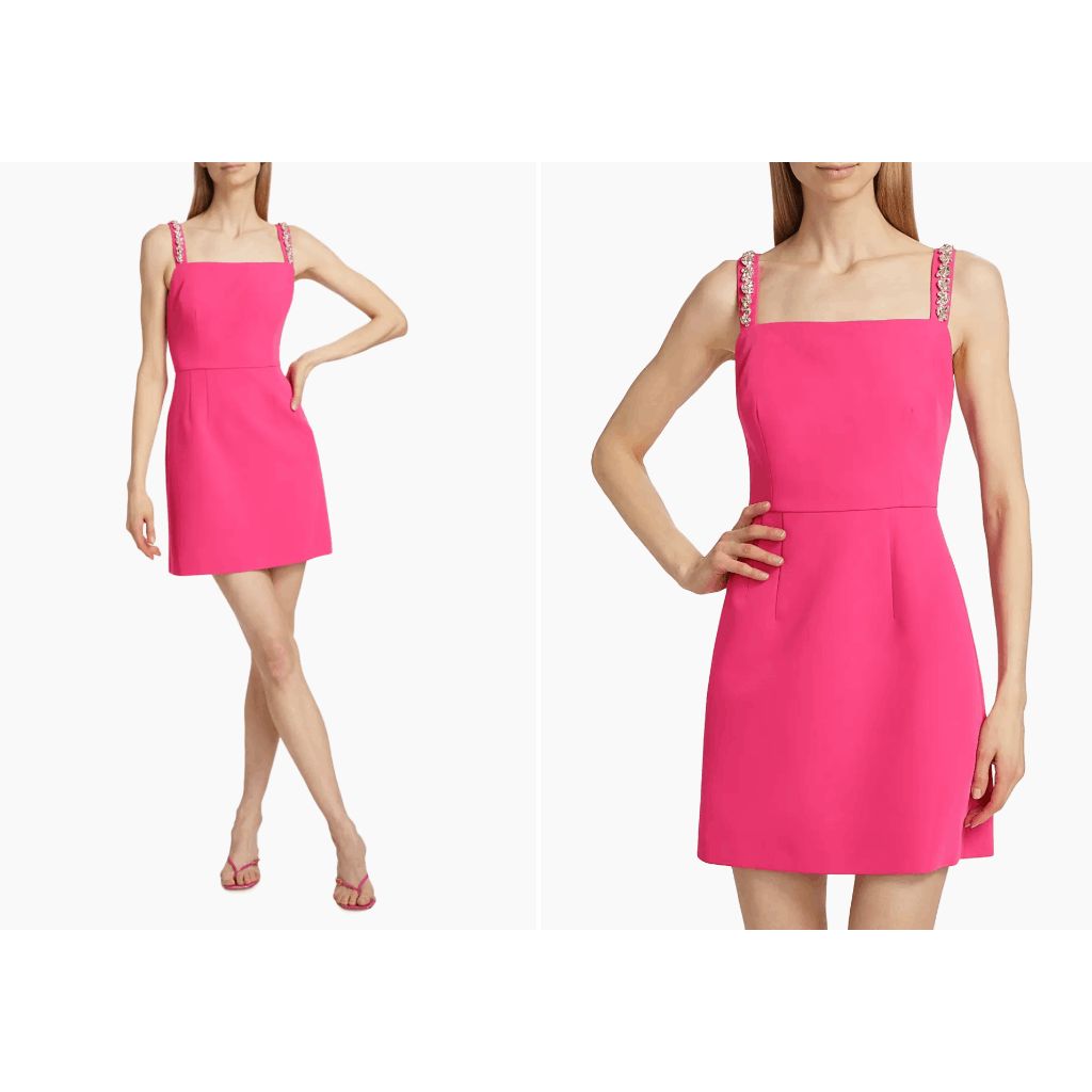 Nwt Milly Square Neck Adella Cady Embellished Strap Mini Dress Pink Size 8 $425